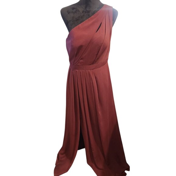 David's Bridal Burgundy/Deep Purple One Shoulder Dress With Split Size 12 - Picture 8 of 12